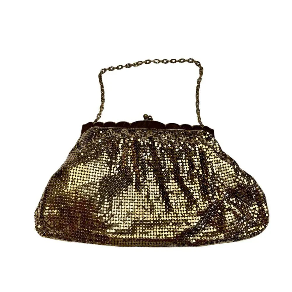 Vintage 10 Inch Whiting & Davis Co Gold Tone Metal Mesh Evening Clutch Purse Bag - Picture 1 of 8